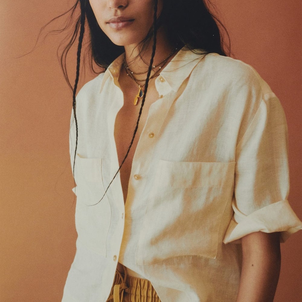 Mango 100% cropped linen shirt